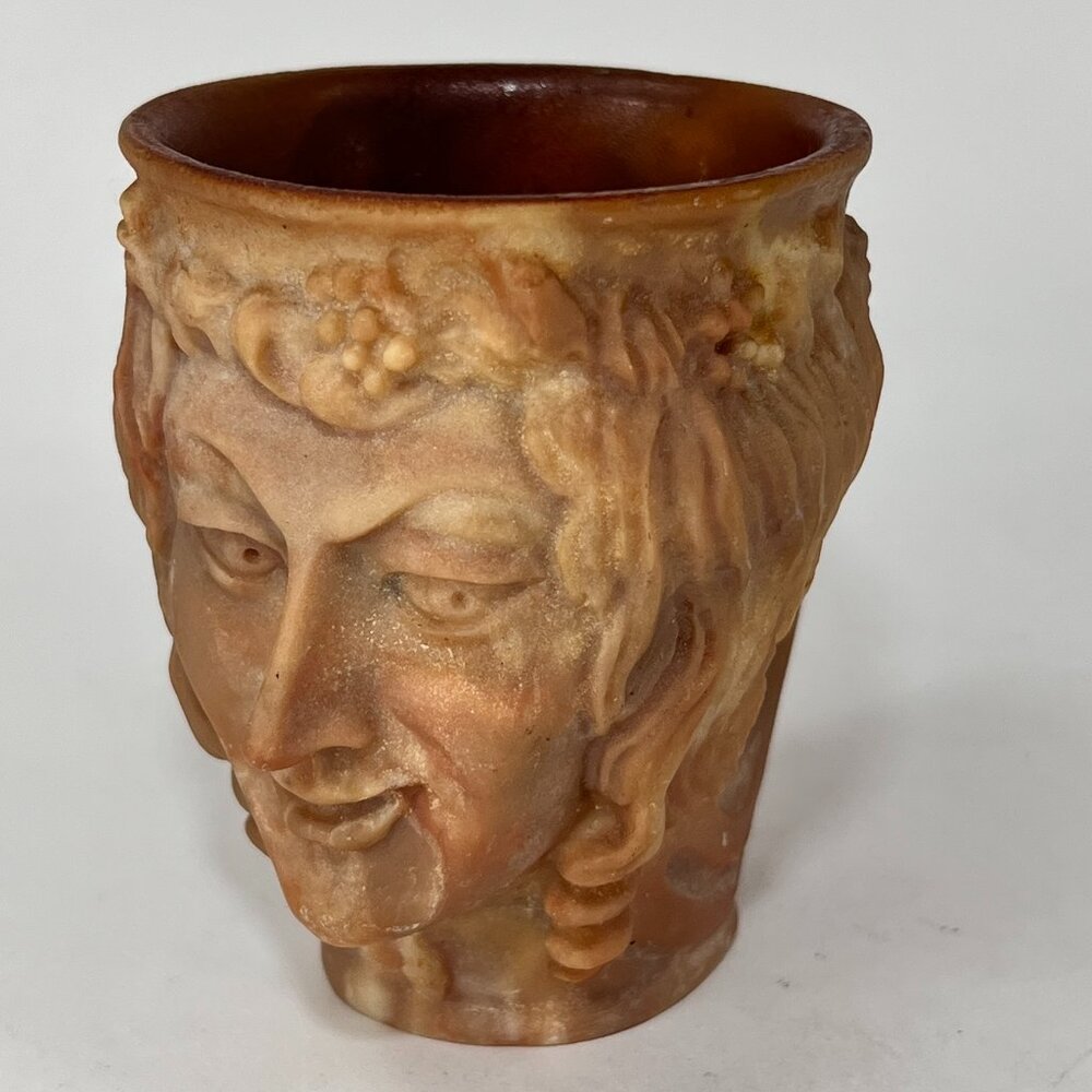 Vintage Handcrafted Incolay Stone Greek Goddess Cup Mug Woman Lady Face USA